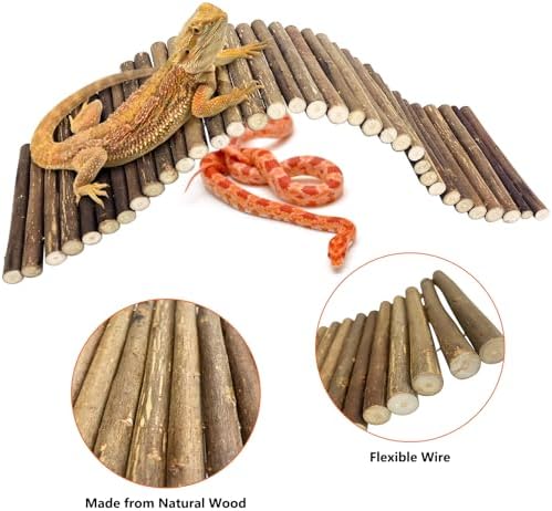 BNOSDM Reptile Hide Set Wooden Bridge Tortoise Hideout Climbing 19.7x5.9in