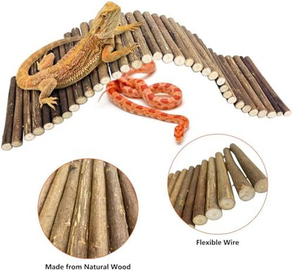 BNOSDM Reptile Hide Set Wooden Bridge Tortoise Hideout Climbing 19.7x5.9in