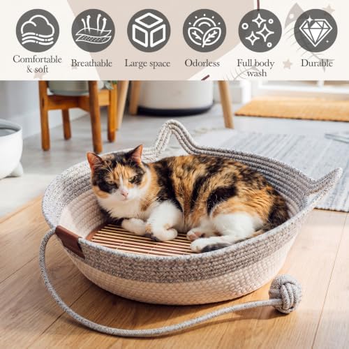 Novabright 2 Pack Woven Cat Baskets, 16.5 x 13.8 x 5.5 Inch, Grey