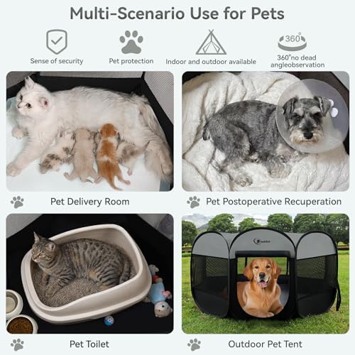Siedihit Dark Grey Puppy Playpen for Large Dog Cat, Dogs Tent