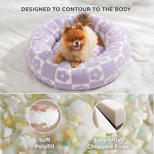 LE SURE Shown on TV Jacquard Donut Dog Beds Large,Flower Checks 36x36x8in