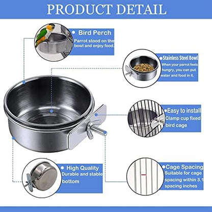 Tfwadmx Bird Feeding Dish Cups Parrot Food Bowl Clamp Holder Coop Cup, Bird Cage Water Bowl for Parakeet African Greys Conure Cockatiels Lovebird Budgie Chinchilla
