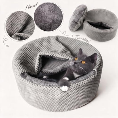 Winsterch Small Gray Kitten Bed with Soft Cover,Washable Cozy Round Pet Bed