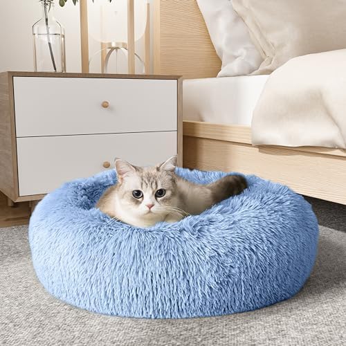 Western Home Calming Donut Cat Bed Small Dog Bed Washable,20" Light Blue