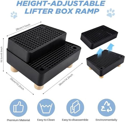 Adjustable Litter Box Step, Cat Litter Box Ramp/Catcher with Wooden Feet