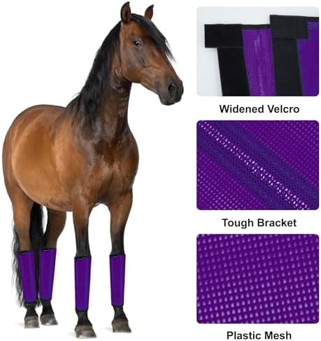FOXLVDA Pony Fly Boots (Donkey/Mini Horse), Set of 4 - Loose Fitting Design, Breathable, Adjustable & UV Protective with Support Bars for Reduce Stomping & Leg Fatigue, 13hh-14.2hh (Purple, Medium)