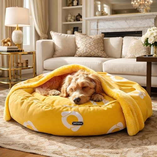 PETNOVO Dog Bed with Reversible Blanket for Cats and Small to Medium Dogs