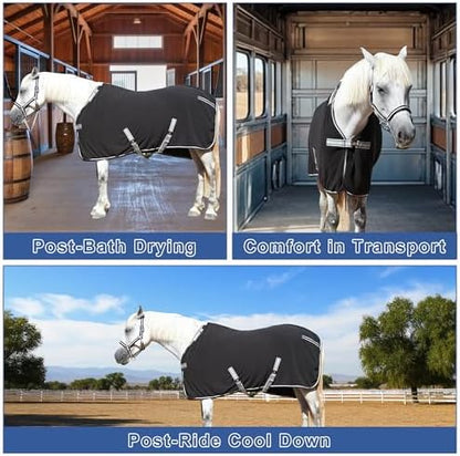 Horse Fleece Cooler Blanket, Moisture Wicking Post-Workout Drying