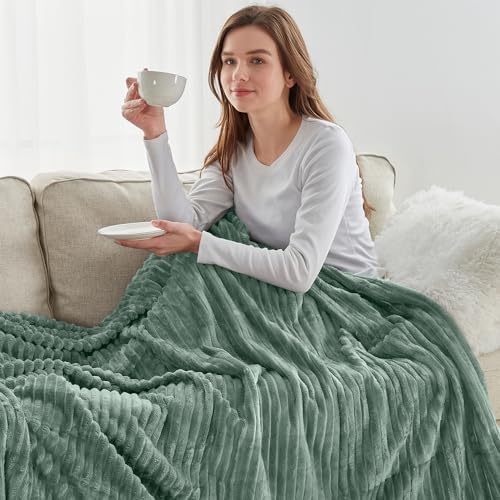 Nestl Green Throw Blanket for Couch - Cozy Warm Fuzzy Blankets for Women, Plush Small Fleece Throws for Girls - Sage Green, 50 x 60 Inches