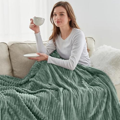 Nestl Green Throw Blanket for Couch - Cozy Warm Fuzzy Blankets for Women, Plush Small Fleece Throws for Girls - Sage Green, 50 x 60 Inches