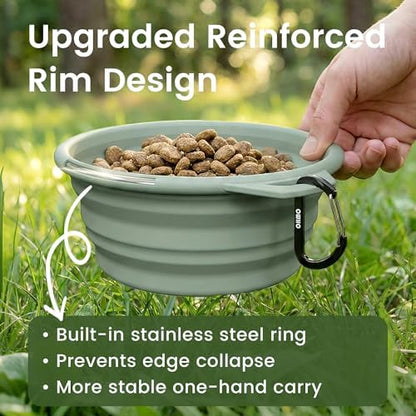 OHMO Large Collapsible Dog Bowls, Steel Rim, 27oz, 2pcs, Coral&Sage Green