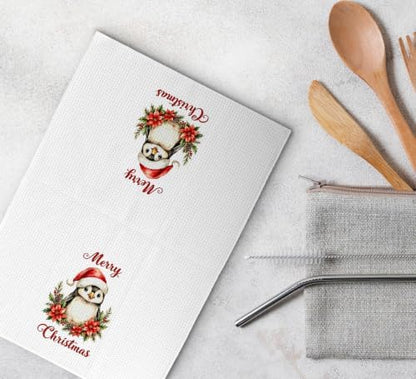 Merry Christmas Penguin Kitchen Dish Towels Dishcloth 16x24 Inches