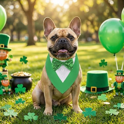 ADOGGYGO St.Patrick's Day Dog Tuxedo Bandana, Green Pet Tux Collar with Bowtie Adjustable St Patricks Costume for Medium Dogs Pets (M)