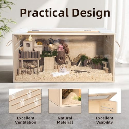 Pine Small Animals Houses&Habitats Chewproof, 32" Pine Guinea Pig Cage Hamster Cage for Small Animals (32" Medium, Normal)