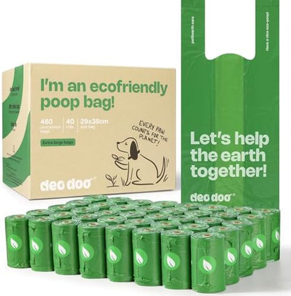 Deo Doo Dog Poop Bags with Handles, 40 Rolls 480 Bags, Large Size