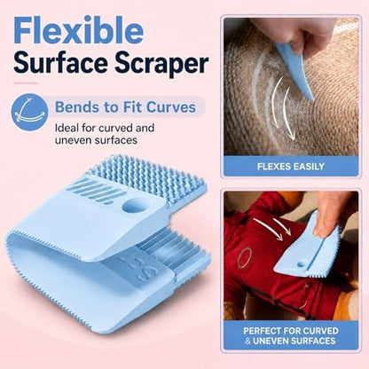 2 Pack Reusable Pet Hair Remover and Fabric Lint Scraper Set, Blue