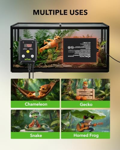 BN-LINK Durable Reptile Heating Pad 8" X 12" with Digital Thermostat Under Tank Heater Terrarium Warmer Combo Set for Turtles, Lizards, Frogs, and Other Reptiles