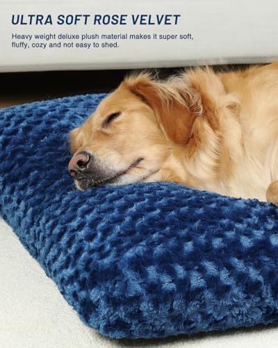 KSIIA Washable Dog Beds Large Sized Dog Crate Bed Plush Mat 41"x27" Blue