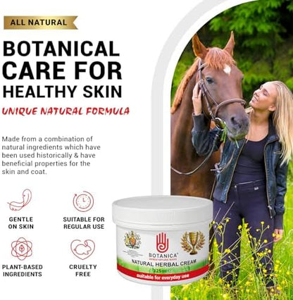 Botanica Herbal Cream | Horse Skin & Coat Cream | Equine Moisturizing Grooming Formula for Dry-Looking, Rough-Looking Areas | Aloe Vera, Tea Tree, Lavender & Comfrey | 125 ml