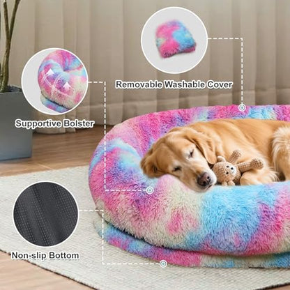 YAEM Human Dog Bed for Adult, 71"x45"x12" Calming Giant Pet Bed, Rainbow