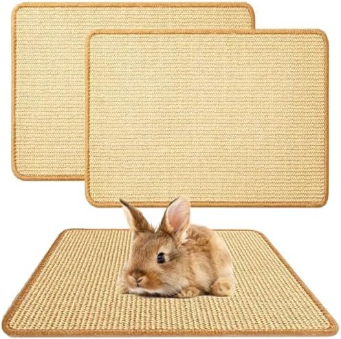 2PCS Rabbit Scratch Mat Natural Bunny Scratching Pad Claws and Teeth Care Rabbit Mats for Cages Chew Toys for Bunny Pet Cage Bedding for Biting Sleeping Nesting, 24x16