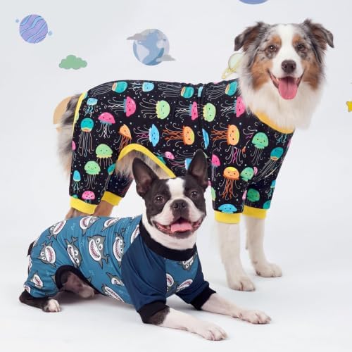 XPUDAC Dog Pajamas Clothes for Small Dogs Boy Girl, Doggie Pjs Puppy Onesies Outfits Pet Clothes for Dog Cat Christmas Pajamas, 4 Styles (Universe, Medium)