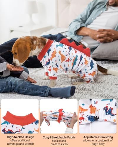 CuteBone Dinosaur Costume Dog Pajamas, Stretchy Spandex Crystal Velvet Sleepwear Coat for Small Dogs, Soft & Warm Pet Outfit Clothes for Cold Weather, Cozy Pullover Design COSP02L