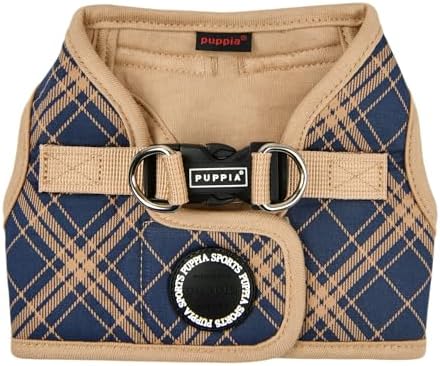 Puppia Corwin Dog Vest Harness B (Step-in) Fashionable Checkered Pattern Spring Summer Harness for Small and Medium Dogs, Navy, Medium