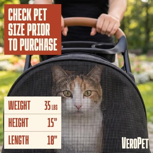 Pet Stroller for Small Dogs & Cats, Foldable Pet Stroller with Breathable Mesh, Storage Basket & Cup Holder, Lightweight 4-Wheel Dog Stroller, Portable Travel Pet Carrier (Up to 35 lbs)