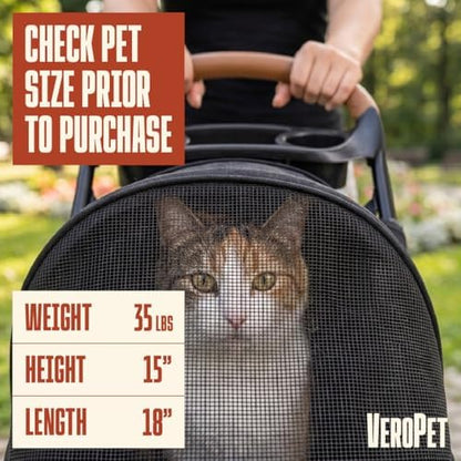 Pet Stroller for Small Dogs & Cats, Foldable Pet Stroller with Breathable Mesh, Storage Basket & Cup Holder, Lightweight 4-Wheel Dog Stroller, Portable Travel Pet Carrier (Up to 35 lbs)