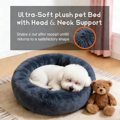 Comfort Donut Dog Bed for Small Dogs, Cat Bed & Pet Bed for Indoor Use, Medium Size with Soft Plush, Round Dog Beds for Large Dogs and Cats (Gray, 20''Lx20''Wx8''Th)
