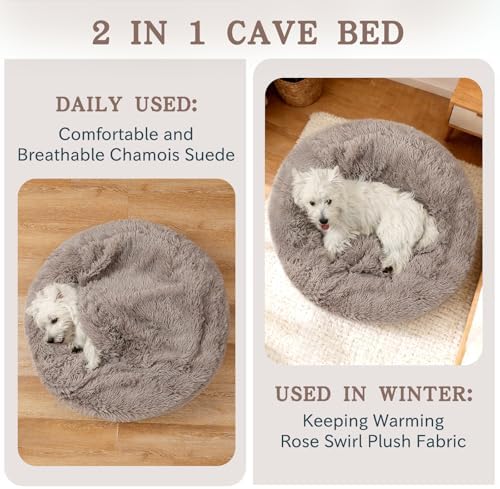 NOYAL Calming Donut Dog Bed, Hooded Cave with Blanket