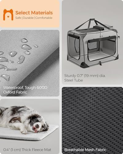Feandrea Collapsible Soft Dog Crate, Portable Travel Carrier, 36 Inches
