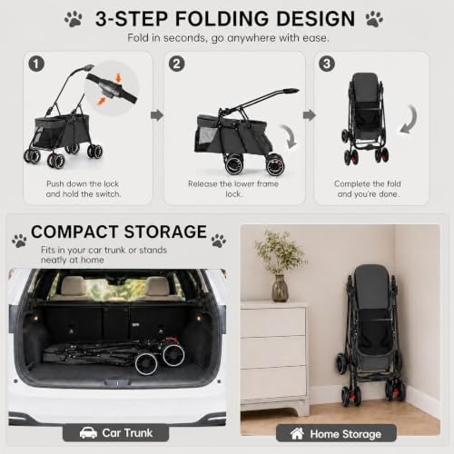 YYW Double Pet Stroller Foldable 2 Carriages Lockable Wheels Black