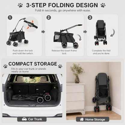 YYW Double Pet Stroller Foldable 2 Carriages Lockable Wheels Black