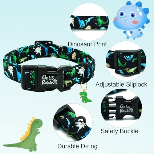 Dog Collar-Black Dinosaur Adjustable Pet Collars Comfortable Spring Summer Puppy Collar Cute Cotton Collars Durable Necklace Gift for Medium Dogs