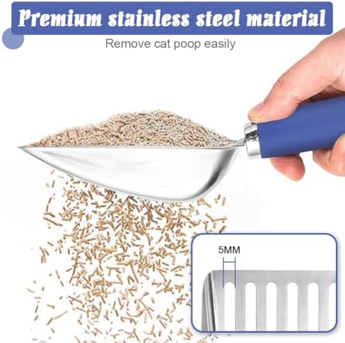 Cat Litter Scoop -Stainless Steel Metal Cat Litter Scoop-Sturdy Mesh Scooper - Mesh Shovel-Easy to Clean - Suitable for Cat Litter Box -Navy Blue