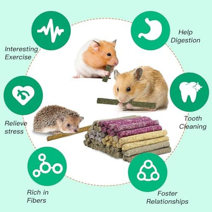 Jorewood 33 Pcs Rabbit Chew Sticks, Rabbit, Guinea Pig Toys, Natural Timothy Grass Molar Teeth Stick, Mixing Flowers Chewing Toy, Small Animals Treats