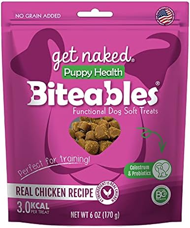 Get Naked Biteables Daily Soft Dog Treats for Puppy Health, Made with Real Chicken, Fortified with Colostrum and Probiotics to Support Puppy's Growth, Functional Soft Chews for Puppy, Grain-Free, 6oz