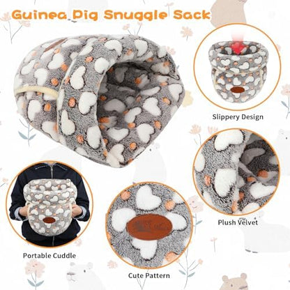 YUEPET Guinea Pig Bed Cuddle Cave, Warm Fleece Hideout, White Heart