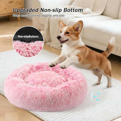 NOYAL Donut Dog Bed for Small Medium Pets, Plush Calming Faux Fur