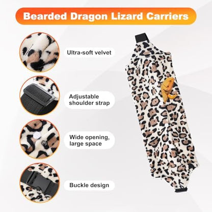 Bearded Dragon Lizard Leash Harness 3-Piece Set,Reptile Small Pet Backpack,3 Size Pack Adjustable Bearded Dragon Harness and Soft Comfortable Lizard Vest -Leopard Pattern