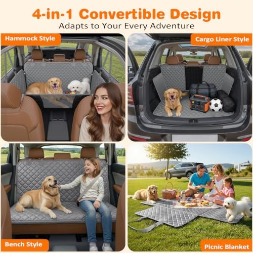 URPOWER 4 in 1 Dog Car Seat Cover for Back Seat, Waterproof Hammock