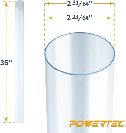 POWERTEC 70469 Clear PVC Pipe 2-1/2" x 36" Long, 2-1/2" OD 90 Degree Elbow and 2-1/2" Pipe Coupling for Dust Collection Hose & Fittings