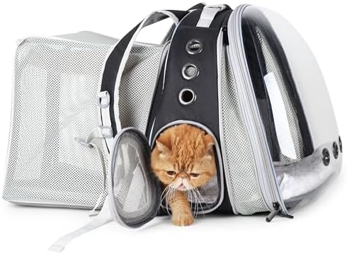 Lollimeow Expandable Cat Backpack Carrier for Large Cats & Small Dogs - Airline Approved Pet Bubble Backpack with Dual-Side Expansion, Perfect for Travel, Hiking & Outdoor Adventures, Up to 16lbs