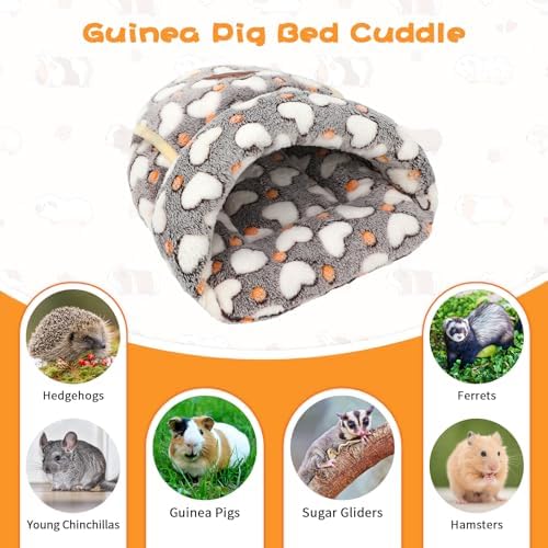 YUEPET Guinea Pig Bed Cuddle Cave, Warm Fleece Hideout, White Heart