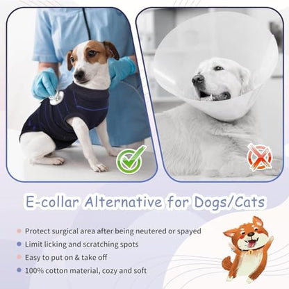 Kuoser Dog Surgery Recovery Suit, Soft Breathable Dog Recovery Suit for Female Spay Male Nueuter, Anti Licking Puppy Onesie Pet Surgical Suit for Dogs Abdominal Wounds Skin Disease, Blue Strips 2XL