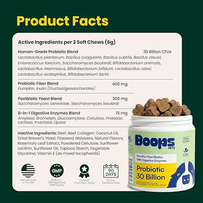 Probiotics for Dogs – 30 Billion CFU with Pre, Postbiotics & Digestive Enzymes – Supports Gut Health, Immunity, Loose Stools & Allergies – Filet Mignon Flavor – Vet Formulated – 60 Chews