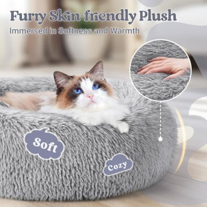 rabbitgoo Calming Cat Beds for Indoor Cats, 20 inches, Light Grey