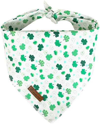 St. Patrick's Dog Bandana, Shamrock Triangle Bid Scarf for Medium Large Dogs, Cotton Kerchief for Girl Boy Puppies, Cute Spring Green Bandana